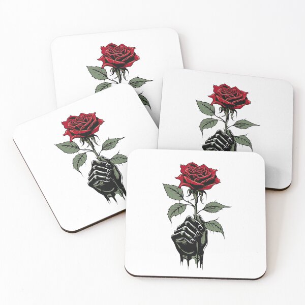 Item preview, A Hand Holding a Red Rose with Green Leaves on a Stem designed and sold by eyestetix.