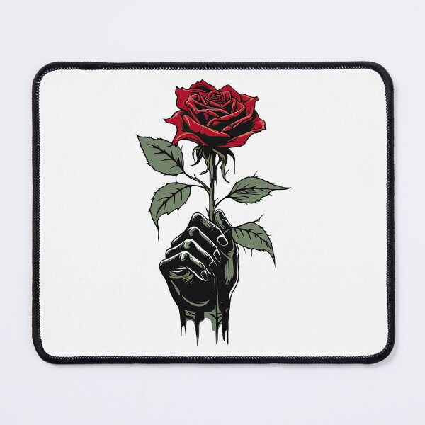 Item preview, A Hand Holding a Red Rose with Green Leaves on a Stem designed and sold by eyestetix.