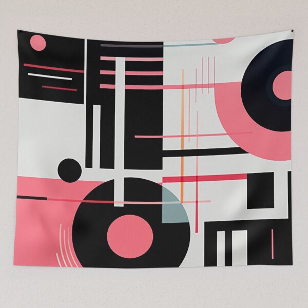 Item preview, Bold & Colorful Abstract Geometric Design: Juxtaposition of Shapes in Black and Pink designed and sold by PaintbrushPlace.