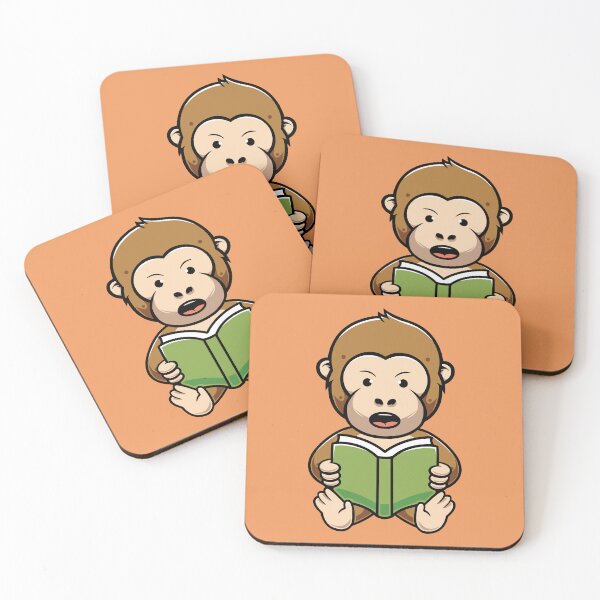 Item preview, Cute monkey reading a book cartoon illustration designed and sold by cubbone.