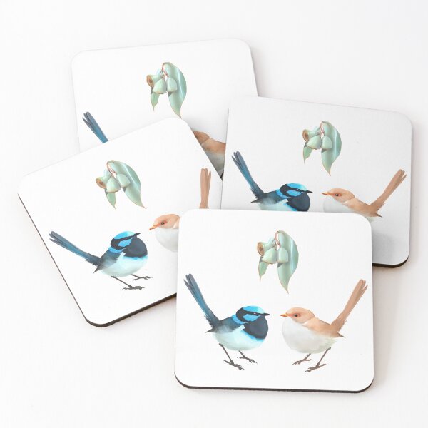 Item preview, Fairywrens under a gum leaf mistletoe designed and sold by afinch.art.