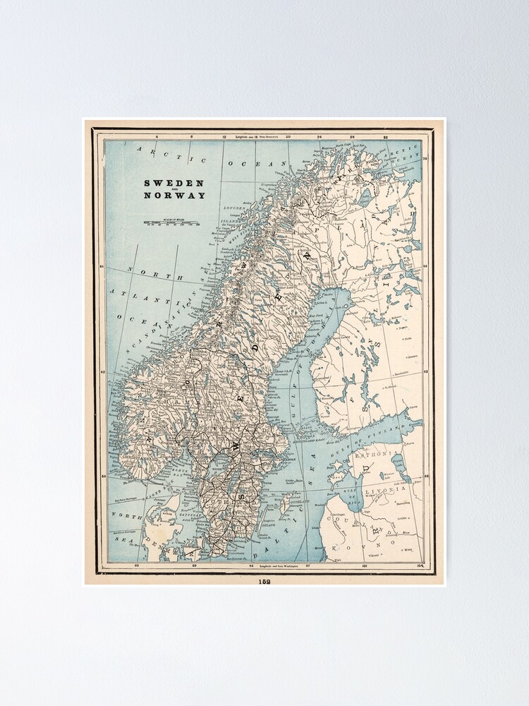 Vintage Karte Von Norwegen Und Schweden 13 Poster Von Bravuramedia Redbubble