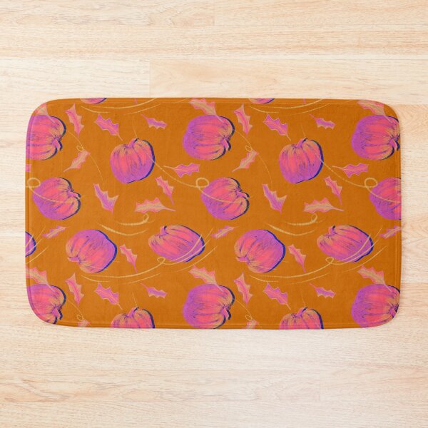 Item preview, pumpkins and leaves blowing in the wind on orange designed and sold by MayCartPrintArt.