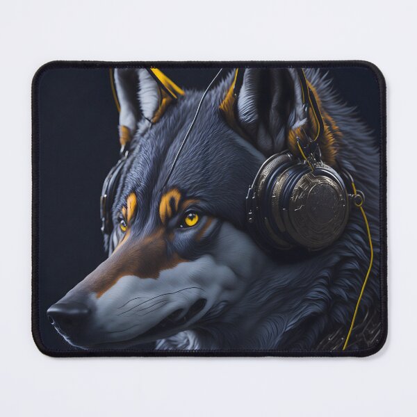Item preview, "Captured in striking vector art, the artwork titled 'Wolf Harmony' features a majestic wolf, its head adorned with headphones, creating a fusion of nature and technology." designed and sold by Best-Art-32.