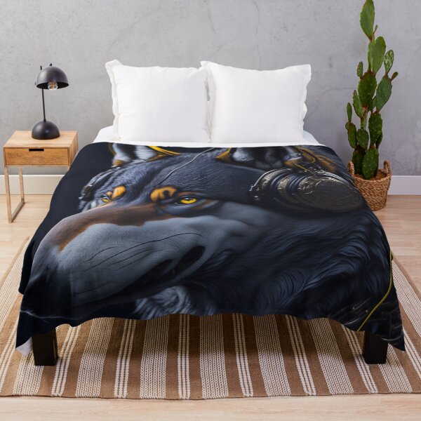 Item preview, "Captured in striking vector art, the artwork titled 'Wolf Harmony' features a majestic wolf, its head adorned with headphones, creating a fusion of nature and technology." designed and sold by Best-Art-32.