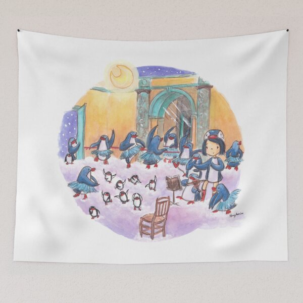 Item preview, Penguin Girl and penguins enact Degas' ballet rehearsal in the clouds.  designed and sold by PenguinGirl-Art.