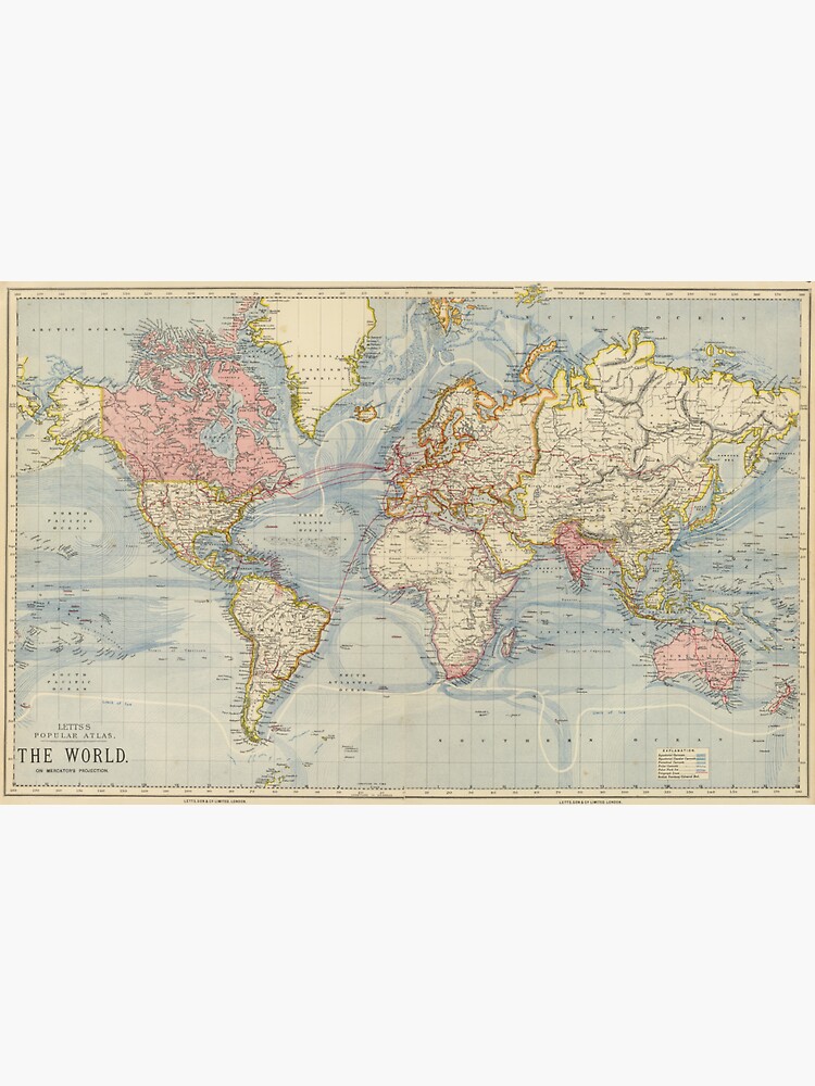 Thumbnail 3 of 3, Sticker, Vintage Map of The World (1883) designed and sold by BravuraMedia.