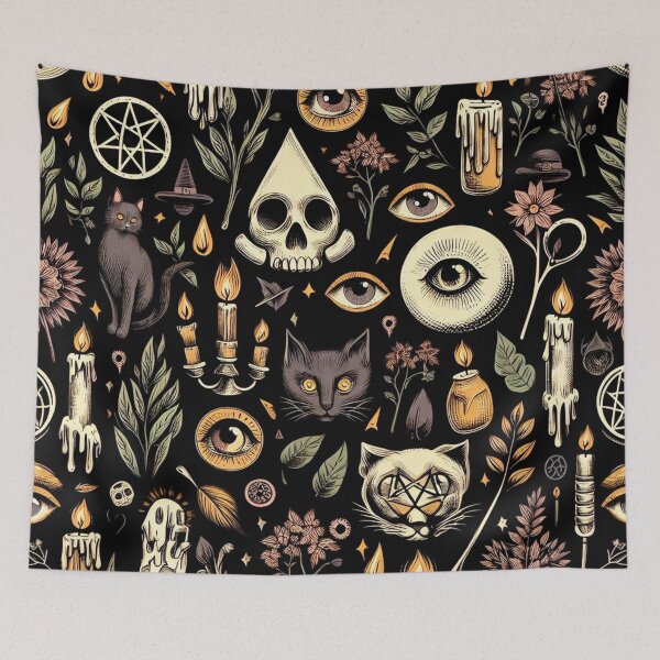 Item preview, Enchanted Cat and Floral Mystique: Mystical Pattern with Eyes and Candles designed and sold by Wicc-a.