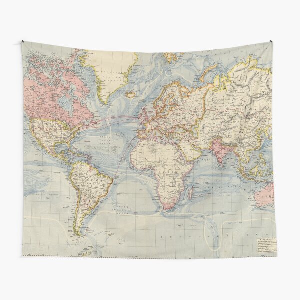 Vintage Map of The World (1883) Tapestry