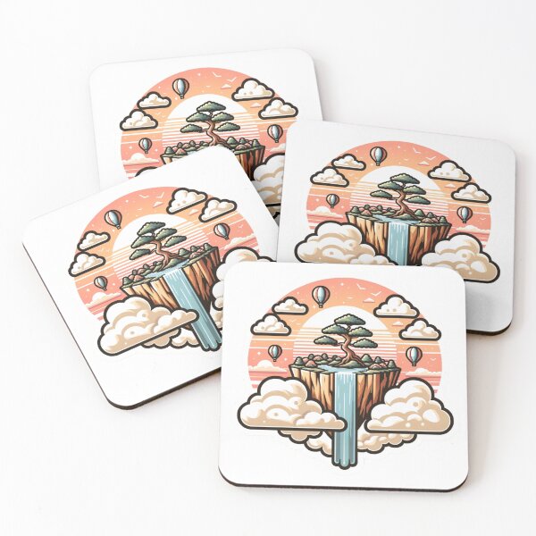 Item preview, Zenith Bonsai Retreat | Floating Island with Celestial Balloons Illustration designed and sold by TheGraphicsLord.