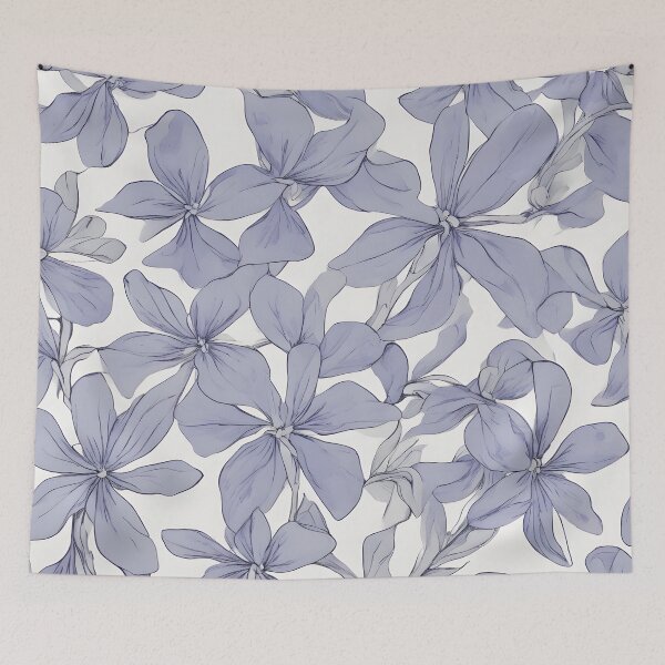 Item preview, Elegarta Design - Art nouveau - Mucha Inspired Art - Vintage Periwinkle flower in white background pattern  designed and sold by Mucha-style-art.