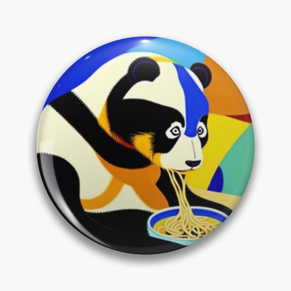 Item preview, Panda eating a bowl of spaghetti on a blue and yellow background designed and sold by Meena-tta.