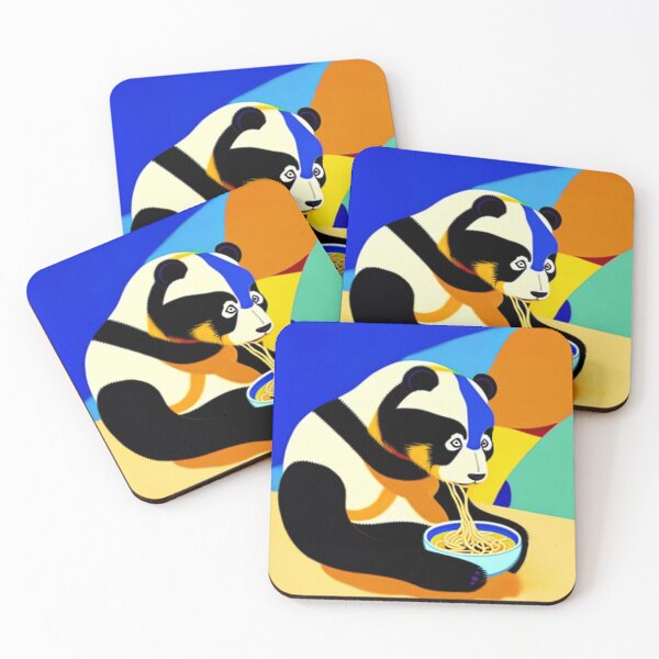 Item preview, Panda eating a bowl of spaghetti on a blue and yellow background designed and sold by Meena-tta.
