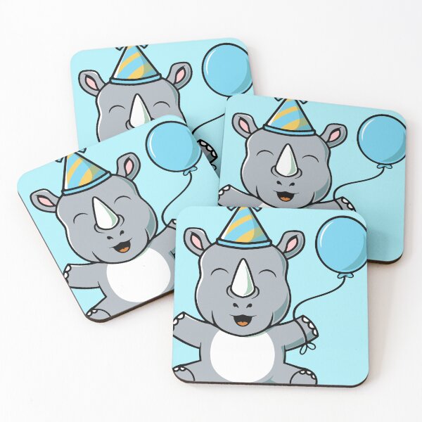 Item preview, Cute happy rhino on party cartoon illustration designed and sold by cubbone.