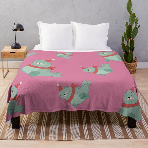 Item preview, Throw a pink blanket with a seal pattern. designed and sold by PPKStore.
