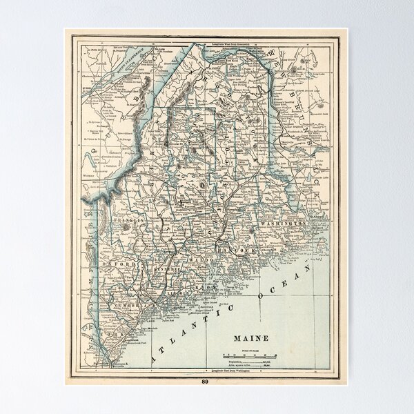 Item preview, Vintage Map of Maine (1893) designed and sold by BravuraMedia.