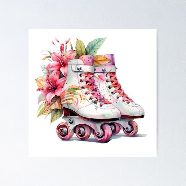Floral Roller Skates Art Sale | Wall for Redbubble