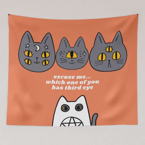 Item preview, Third eye cat? Cute cartoon curious cat with third eye, all seeing eye.  designed and sold by VieBelieve.