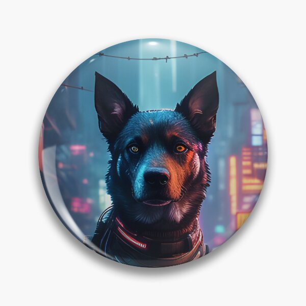 Item preview, Police shepherd dog with futuristic necklace in dystopian city street designed and sold by stevanovicigor.