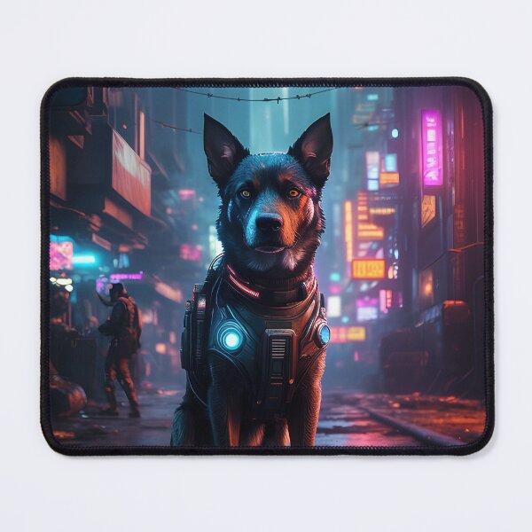 Item preview, Police shepherd dog with futuristic necklace in dystopian city street designed and sold by stevanovicigor.