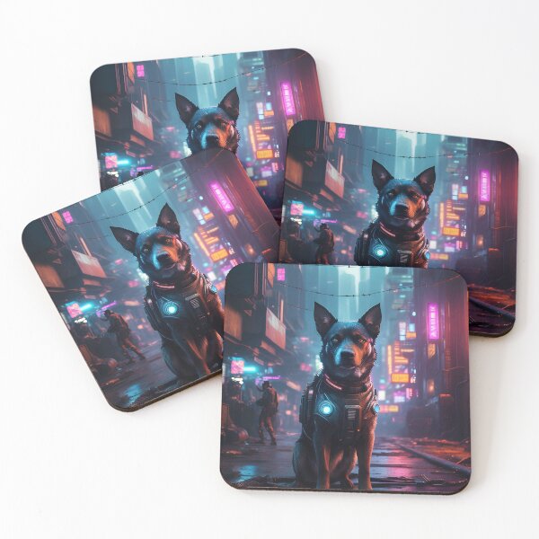 Item preview, Police shepherd dog with futuristic necklace in dystopian city street designed and sold by stevanovicigor.