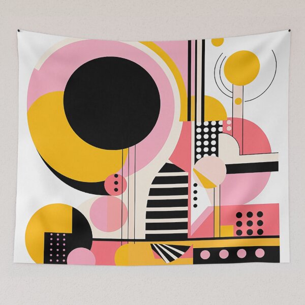 Item preview, Bold Elegance: Pink & Yellow Art Deco Design with Spherical Sculptures and Vibrant Abstract Compositions designed and sold by PaintbrushPlace.