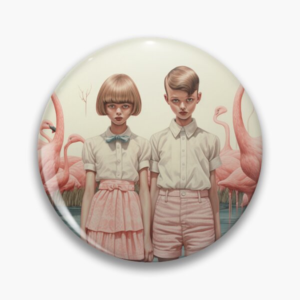 Artikelvorschau, ein Junge und ein Mädchen zwischen Flamingos mit seltsamem Aussehen entworfen und verkauft von windylize.