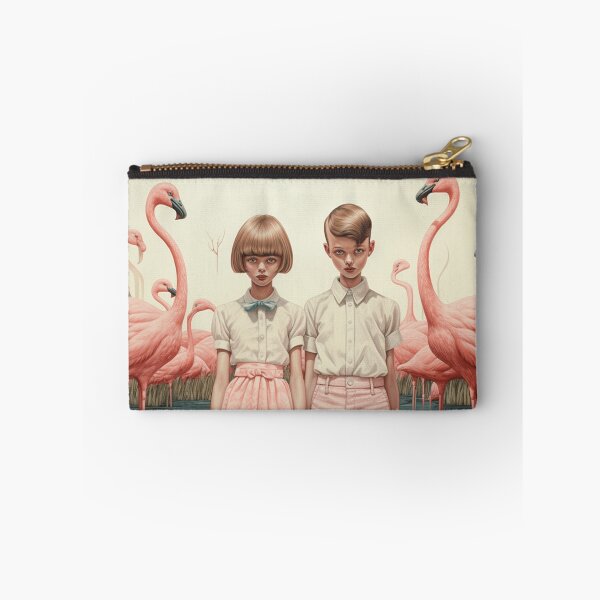 Item preview, a boy and a girl among flamingos with strange look designed and sold by windylize.