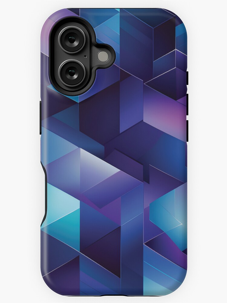 Thumbnail 1 of 4, iPhone Case, Electric Blues Geometric Triangles Squares Pattern designed and sold by hidden-design.