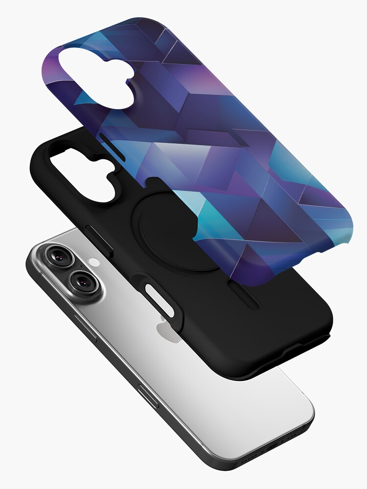 Thumbnail 2 of 4, iPhone Case, Electric Blues Geometric Triangles Squares Pattern designed and sold by hidden-design.