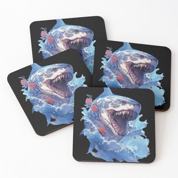 Item preview, carcharodons great white shark anime style jumping out of ocean hunting pray designed and sold by sonizma.
