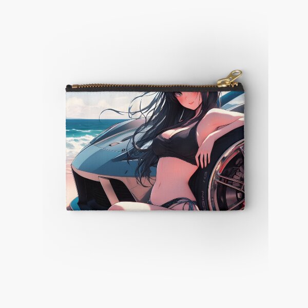 Item preview, Anime girl in bikini next to sports car on the beach designed and sold by TeesByPatrick.