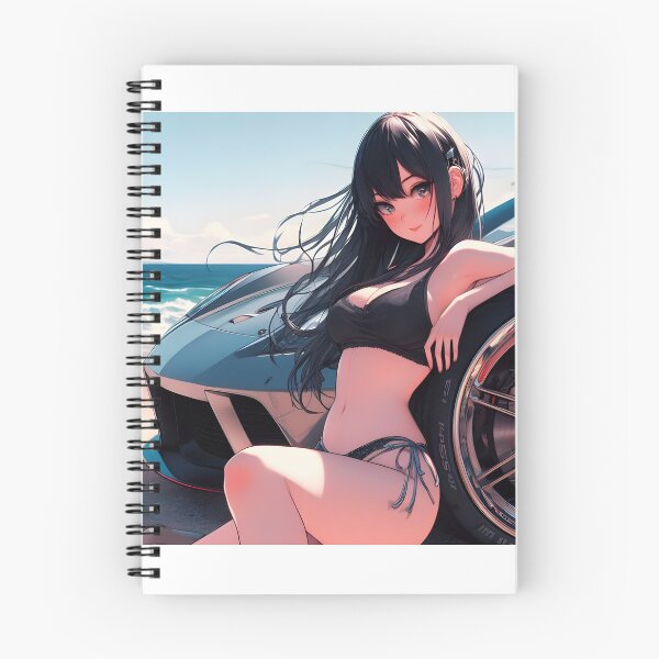 Item preview, Anime girl in bikini next to sports car on the beach designed and sold by TeesByPatrick.