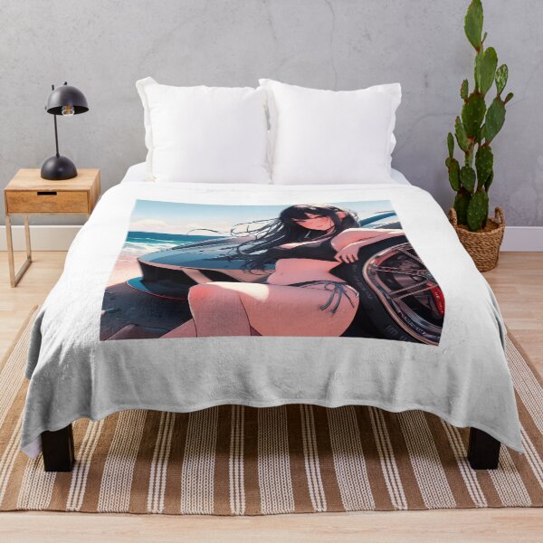 Item preview, Anime girl in bikini next to sports car on the beach designed and sold by TeesByPatrick.