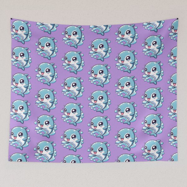 Item preview, Cute Anime Smiling Dolphin (purple) designed and sold by andydavistech.
