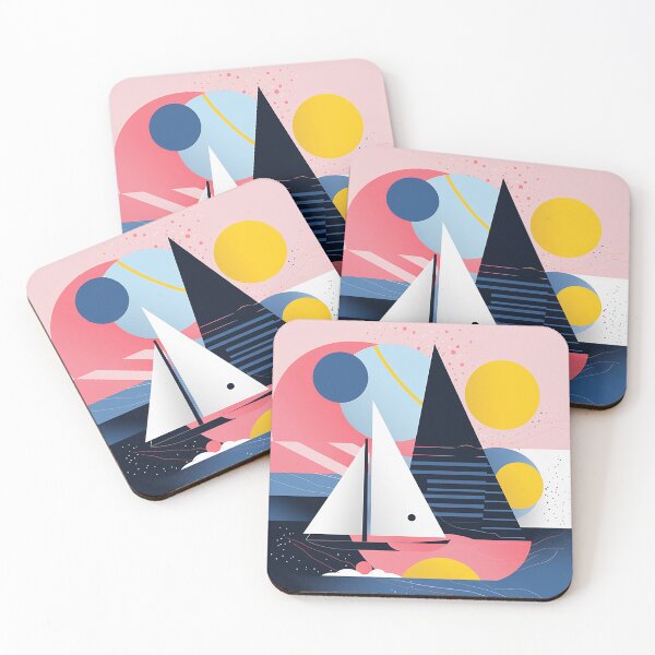 Item preview, Nautical Harmony: Blue Sea Meets Pink & Yellow Geometrics in Bold Maritime Design designed and sold by PaintbrushPlace.