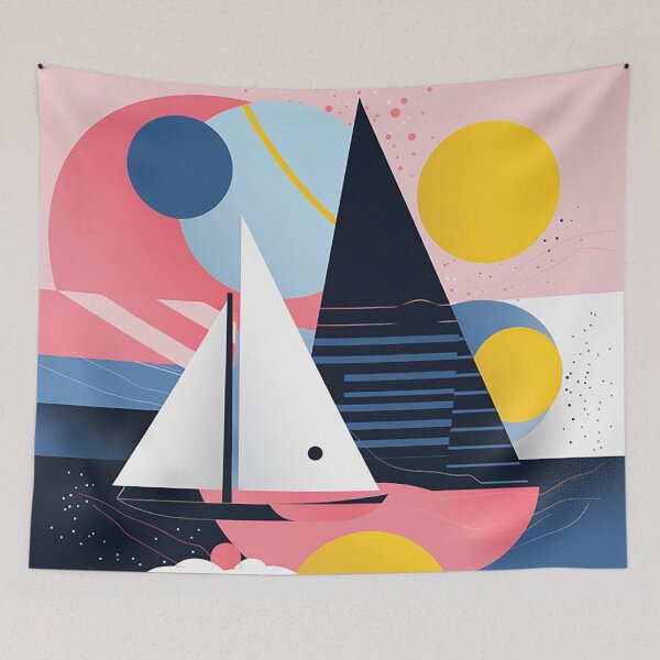 Item preview, Nautical Harmony: Blue Sea Meets Pink & Yellow Geometrics in Bold Maritime Design designed and sold by PaintbrushPlace.