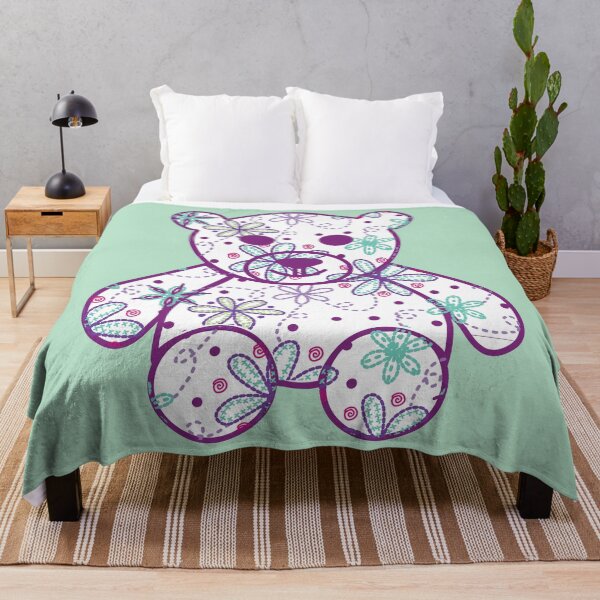 Item preview, Baby Teddy Bear Faux Embroidery Floral in Purple and Green designed and sold by Aureusglow.