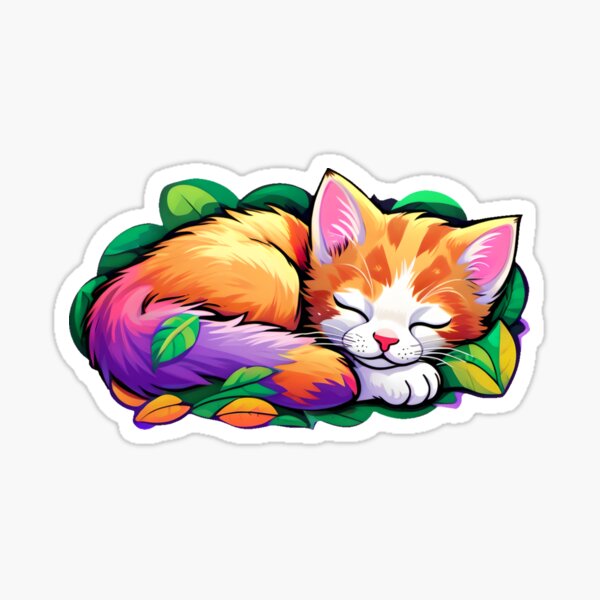 Sleeping Orange Cat with purple tail Sticker