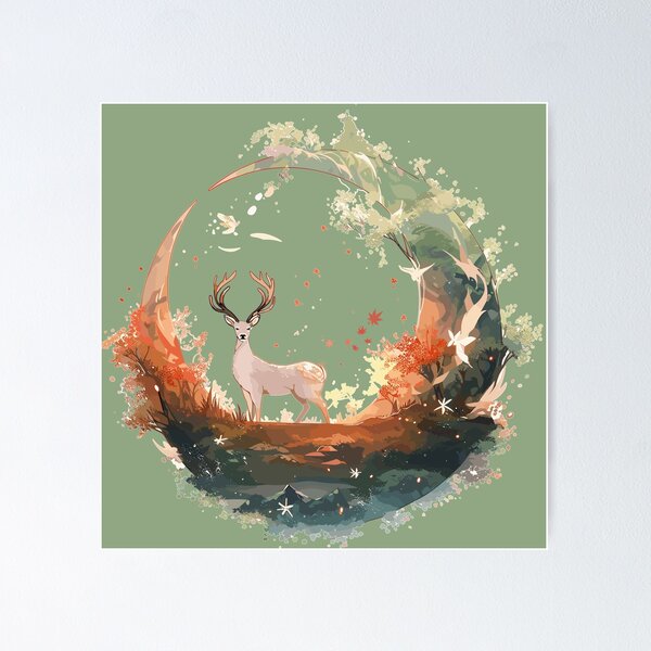 Item preview, Summer Ending deer moon scenery designed and sold by myanko.