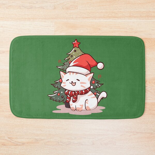 Item preview, Cute cat wearing Santa hat near Christmas tree designed and sold by Niktarka.