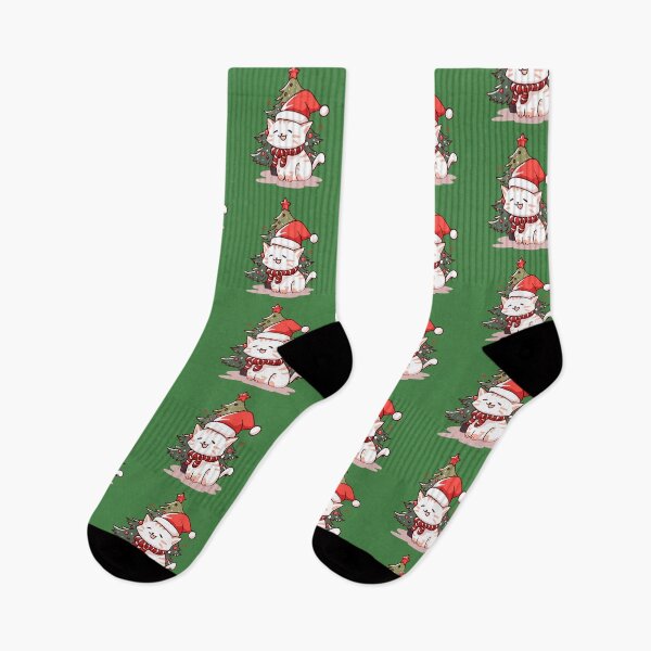 Item preview, Cute cat wearing Santa hat near Christmas tree designed and sold by Niktarka.