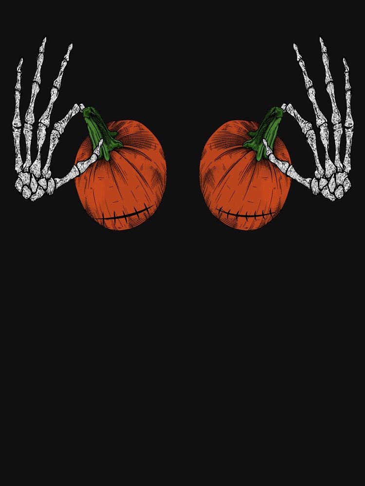 NEW! Skeleton Hands Holding Halloween Pumpkin Boobs Humor T-Shirts S-3XL