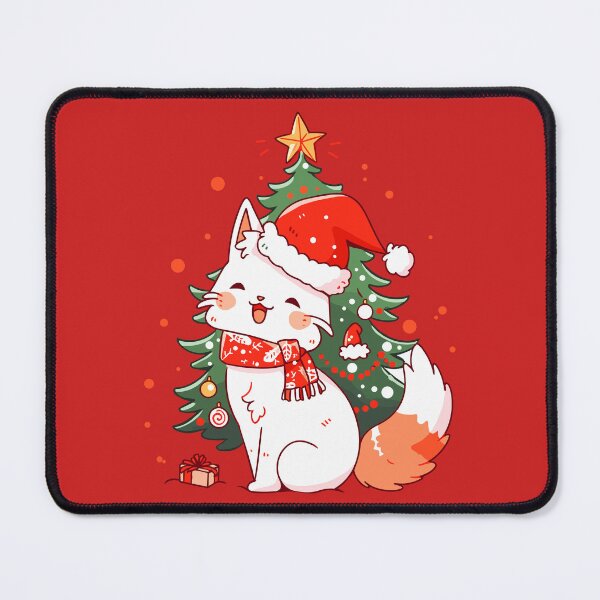 Item preview, Cute cat wearing Santa hat near Christmas tree designed and sold by Niktarka.