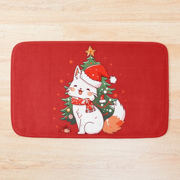 Item preview, Cute cat wearing Santa hat near Christmas tree designed and sold by Niktarka.