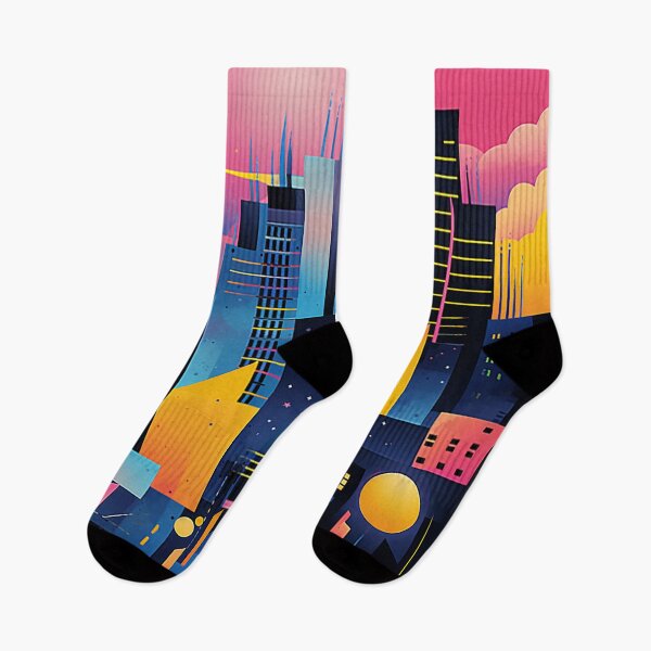 Item preview, Abstract Urban Elegance: Pink & Yellow Skyline Meets Blue Sky in Art Deco Fusion designed and sold by PaintbrushPlace.