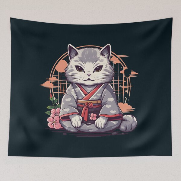Item preview, Gray Cat in Kimono Japanese Style designed and sold by KitsuneYin.