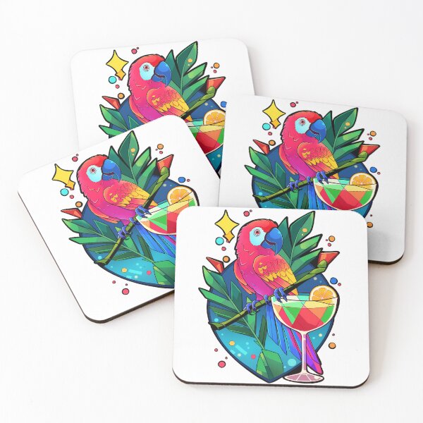 Item preview, Colorful Parrot with cocktail- bold colors designed and sold by octoboobs.