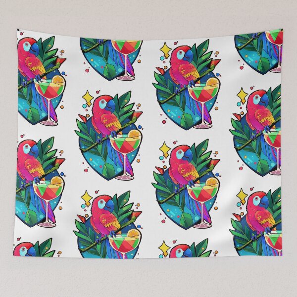 Item preview, Colorful Parrot with cocktail- bold colors designed and sold by octoboobs.