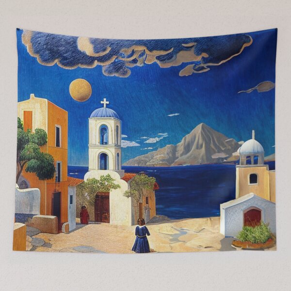 Item preview, Medieval town with cathedral and sea neoclassical style painting  designed and sold by Meena-tta.